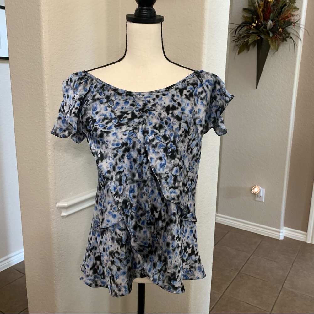 Violet and Claire blue and black abstract whimsical blouse top Size S